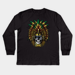 Aztec Skull Warrior Mask Kids Long Sleeve T-Shirt